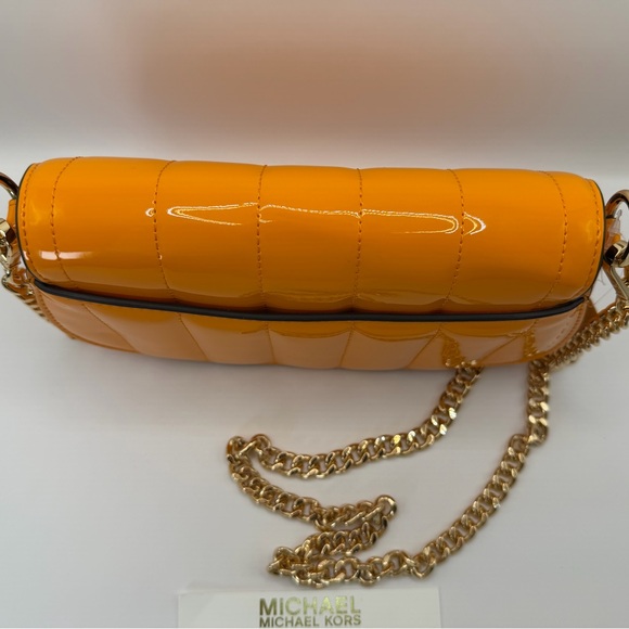 Michael Kors Orange Patent Quilted Crossbody with Gold Chain Strap - Picture 7 of 11